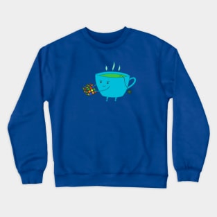 A Cup of Tea Solves Everything - cute and fun tea cup on blue Crewneck Sweatshirt